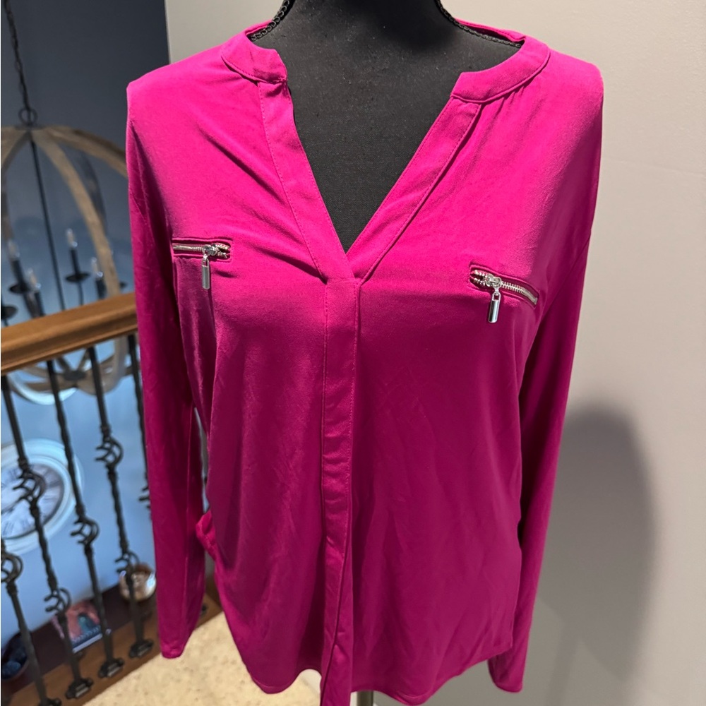 INC International Concepts Fuchsia Zipper Blouse